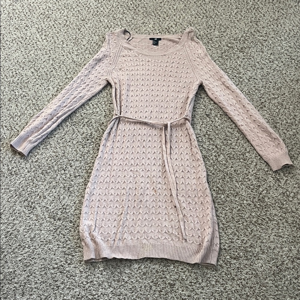 H&M Textured Long Sleeve Sweater Dress in Light Pink